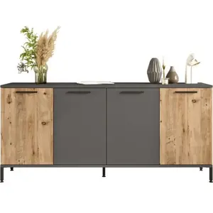 MENZZO Buffet bas 4 portes Peeves L160cm Chêne clair et Anthracite pas cher