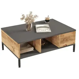 MENZZO Table basse avec rangement Ginny 60x90cm Anthracite et Chêne clair pas cher