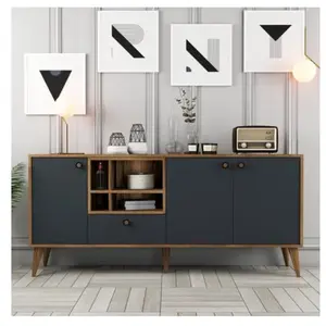 MENZZO Buffet moderne 4 portes Sened L180cm Anthracite et Bois foncé TU pas cher