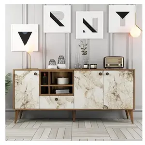 Comparateur de prix : MENZZO Buffet moderne 4 portes Sened L180cm Effet marbre Blant et Bois foncé