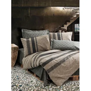 En Vogue - Parure housse de couette Arlo marron/noir/gris 140x200 cm pas cher