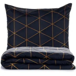 Elizabed - Parure housse de couette Veta doré/noir 260x220 cm pas cher