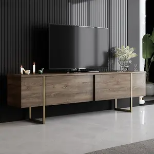 Comparateur de prix : CALICOSY Hanah Home - Meuble TV en aggloméré et métal Luxe noyer + doré