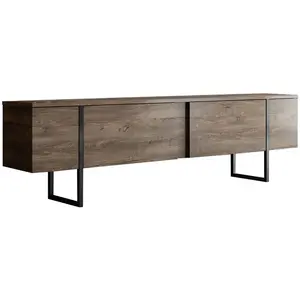 Comparateur de prix : CALICOSY Meuble TV 2 portes rabattables L180 cm - 180 cm X 30 cm X 50 cm - Luxe - Noyer/ Noir