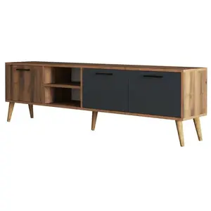 Meuble TV 3 portes Elena L180cm Bois foncé et Anthracite pas cher