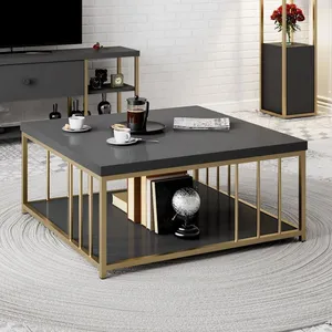 MENZZO Table basse carrée Olliana 90x90cm Bois Anthracite et Métal OrVendu parkaufland