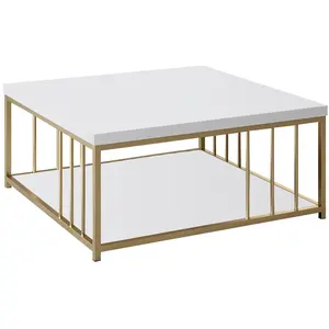 Woody Fashion MENZZO Table basse carrée Olliana 90x90cm Bois Blanc et Métal OrVendu parkaufland