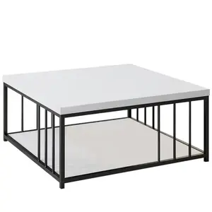 Comparateur de prix : MENZZO Table basse carrée Olliana 90x90cm Bois Blanc et Métal Noir