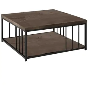 MENZZO Table basse carrée Olliana 90x90cm Bois foncé et Métal NoirVendu parkaufland