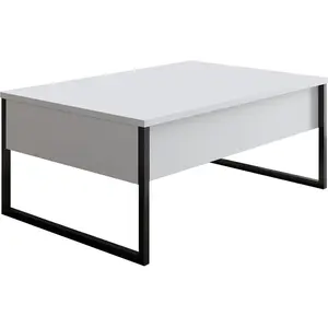 MENZZO Table basse Sibylle 60x90cm Métal Noir et Bois Blanc