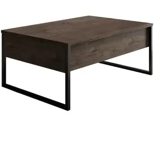 MENZZO Table basse Sibylle 60x90cm Métal Noir et Bois foncé