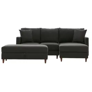MENZZO Canapé d'angle à droite convertible avec pouf-coffre Evania Tissu Gris anthracite TU pas cher