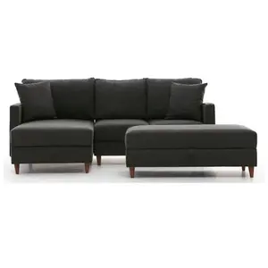 MENZZO Canapé d'angle à gauche convertible avec pouf-coffre Evania Tissu Gris anthracite TU pas cher