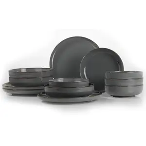 MIOLI Service de table 12 pièces Ammeli 100% Porcelaine tacheté Gris et Marron TUVendu parkaufland