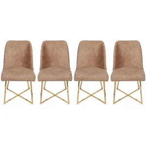 EMOB Lot de 4 chaises design kymish métal or et velours marron clair KymishVendu parkaufland