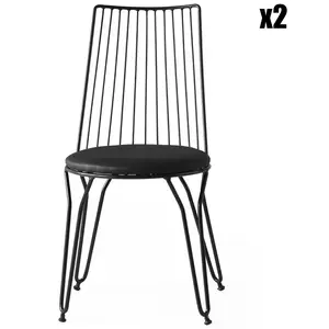MENZZO Lot de 2 chaises pieds épingles Gall Métal Noir et Simili cuir Noir pas cher