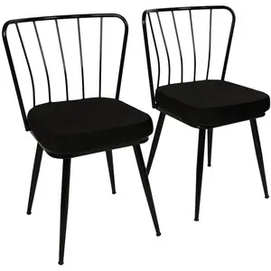 EMOB Ensemble de chaises vella structure 100% métal tissu velours noir pas cher