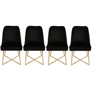 EMOB Lot de 4 chaises design kymish métal or et velours noir Kymish