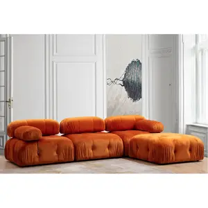 MENZZO Canapé modulable 3 places avec pouf Nourhane Tissu Orange