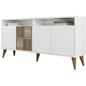 Buffet bas 4 portes et 2 tiroirs Kaltes L160cm Blanc et Bois pas cher