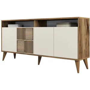 MENZZO Buffet bas 4 portes et 2 tiroirs Kaltes L160cm Bois et Blanc crème pas cher