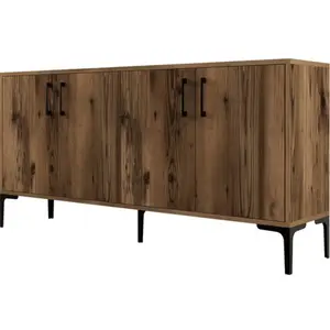 MENZZO Buffet bas 4 portes Vranus 160cm Bois Naturel et Métal Noir