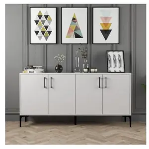 MENZZO Buffet bas 4 portes Vranus 160cm Bois Blanc et Métal Noir pas cher