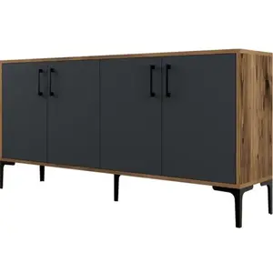 MENZZO Buffet bas 4 portes Vranus 160cm Bois Naturel et Anthracite et Métal Noir
