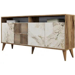 Comparateur de prix : MENZZO Buffet en bois noyer et blanc effet marbre 4 portes Roma 160cm