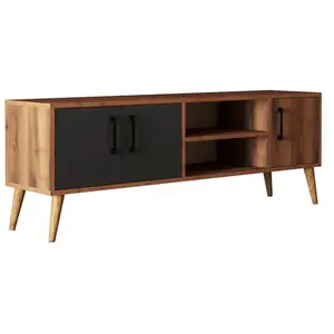 MENZZO Meuble tv 3 portes elena l150cm bois foncé et anthracite pas cher