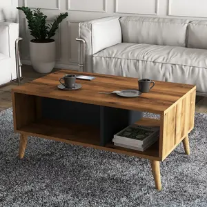 MENZZO Table basse avec rangement Elena L90cm Bois foncé et Anthracite pas cher