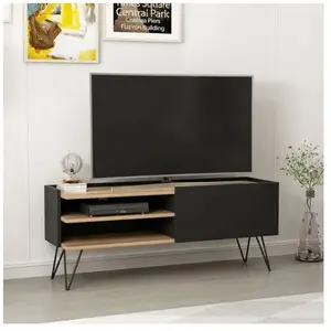 Homemania Meuble TV, Panneau mélaminé, métal, Noir, 124 x 37 x 50 cm pas cher