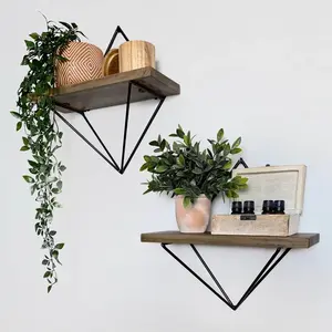 Woody Fashion Étagère murale Gawen L30cm Bois massif foncé et Métal Noir