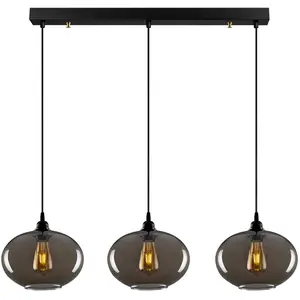 EMOB Suspension 3 lampes alignés ferno l97cm métal et verre noir Ferno pas cher