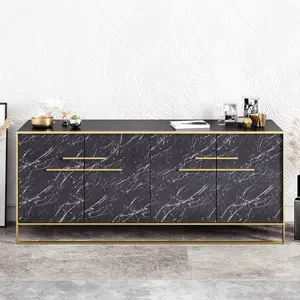 Buffet LESTINA - BOBOCHIC - Or / Noir - Nombreux rangements - Mélaminé pas cher