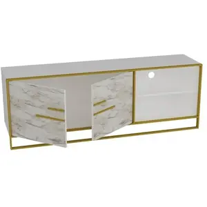 BOBOCHIC SUBLEEM Meuble télé LESTINA Or / Blanc Doré Nombreux rangements Bords métal doré pas cher