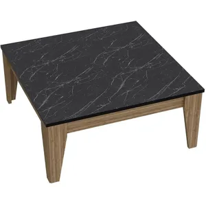 BOBOCHIC Table basse carré Villette 85x85cm Bois Naturel et Noir effet marbre TU pas cher
