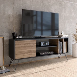 EMOB Meuble TV style industriel 1 porte Erva L140cm Bois foncé et Noir TU pas cher