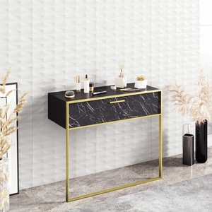 BOBOCHIC Console 1 porte battante Dettris Métal Or et Bois Noir effet marbre TU pas cher