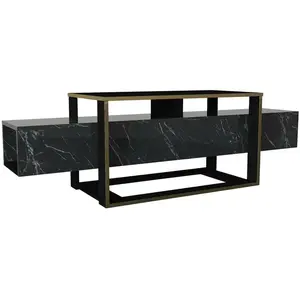 BOBOCHIC Vente-Unique Meuble Tv - 2 Niches - Effet Marbre Noir Et Doré - Comebi pas cher