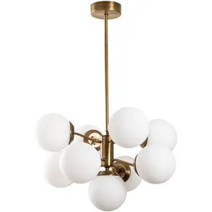 Merkloos / Sans marque Suspension 9 lampes globes Kasmir Verre Blanc et Métal Or antique TUVendu parvente-unique