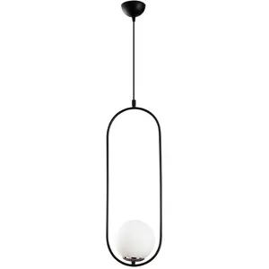 ’merkloos’ Cotecosy - Suspension ovale 1 lampe Chargey Verre Blanc et Métal Noir