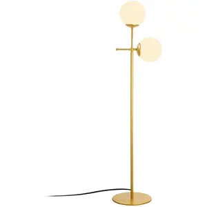 VENTE-UNIQUE Lampadaire en métal MUDONI - 2 globes - H. 174 cm - Blanc et doréVendu parkaufland