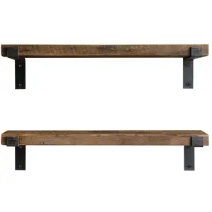 Comparateur de prix : DECORATIE 2 etagères murales design en bois et métal - l. 60 x l. 14 cm - marron