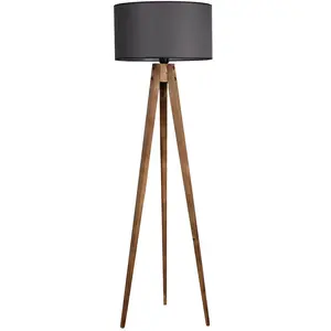 ALLURE Lampadaire trépied Lunctura H153cm Bois Naturel et Tissu Gris foncé TU pas cher