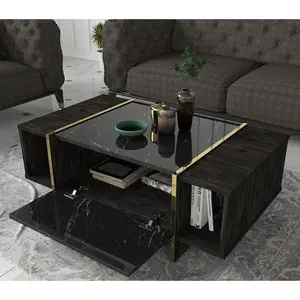 BOBOCHIC Cotecosy - Table Basse En Aggloméré Imitation Marbre Noir Veyron pas cher