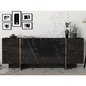 BOBOCHIC Vente-Unique Buffet Avec 4 Portes - Effet Marbre Noir Et Doré - Cadeba pas cher