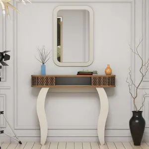 MENZZO Ensemble console et miroir Basalt Bois Naturel et Blanc crème pas cher
