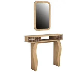 MENZZO Ensemble console et miroir Basalt Bois Naturel et Chêne clair pas cher