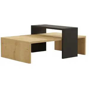 MENZZO Table basse Nestoda L80xP50cm Chêne clair et Anthracite pas cher